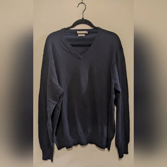 Peter Millar Navy Blue Cashmere Cotton Blend V-Neck Lightweight Sweater sz XXL